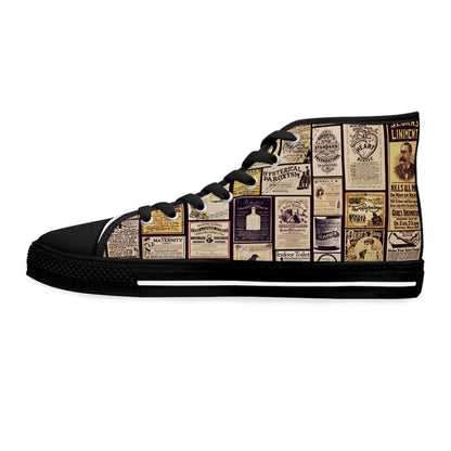 Old Time Remedies Vintage Newspaper Print High Top Sneakers for Women