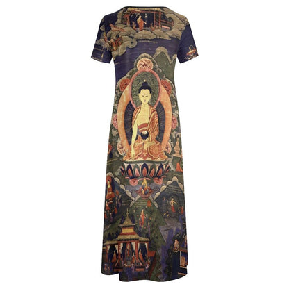 Round Neck Short Sleeve Dress B523 (All-Over Printing)