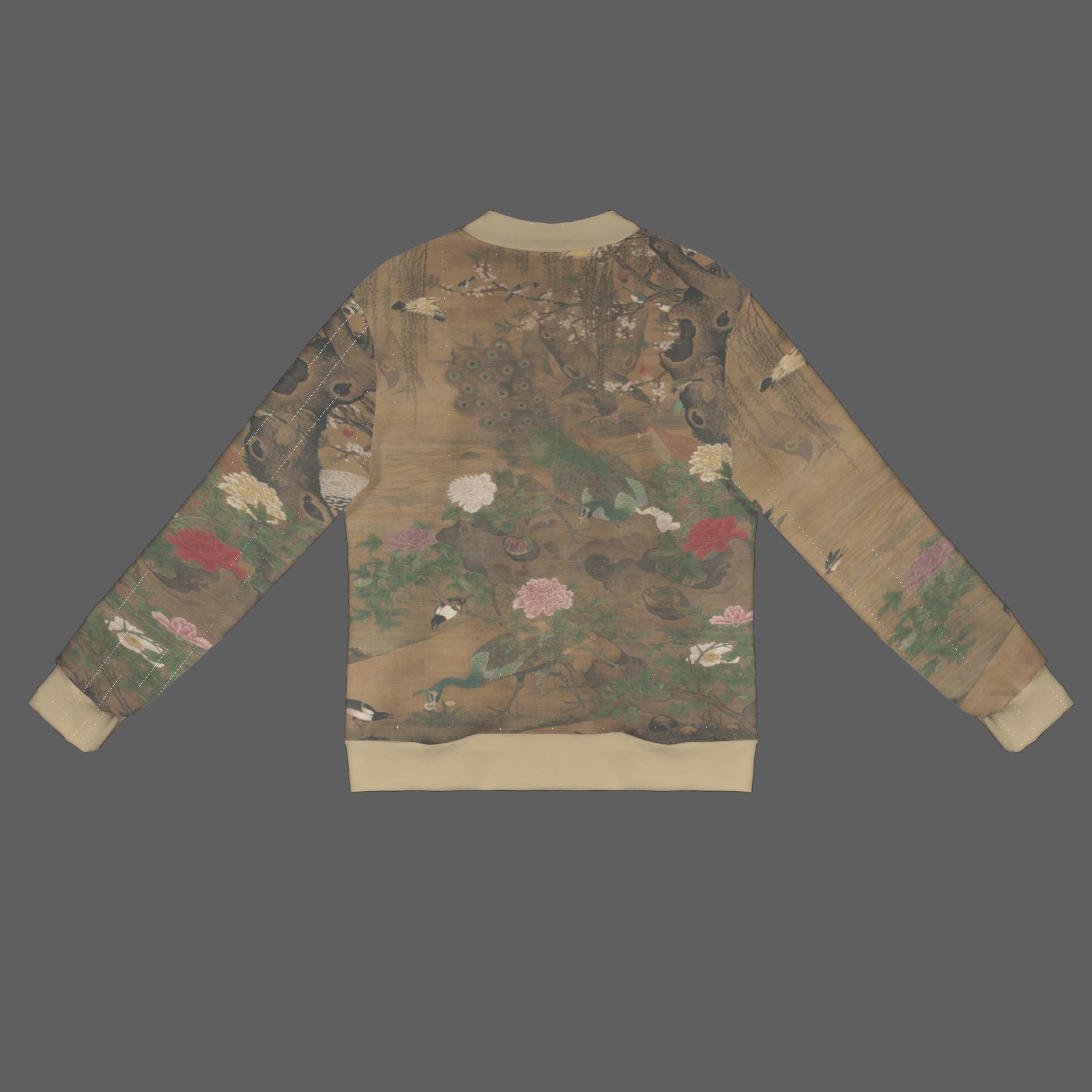 16th Century Painting by Yin Hong - Birds Gather under the Spring Willow Bomber Jacket