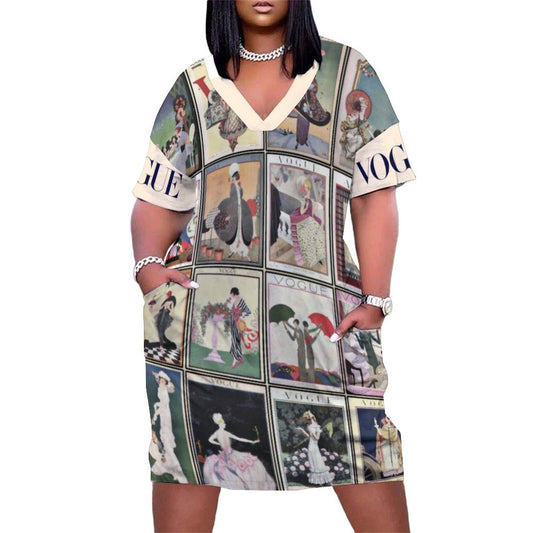 Vintage VOGUE Magazine (1913-1924) Covers V-Neck Baggy Dress with Pockets