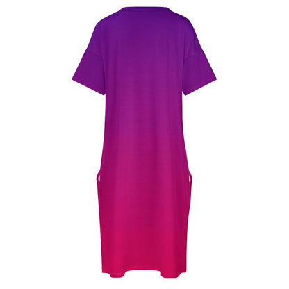 VIOLET OMBRÉ V-Neck Baggy Dress with Pocket