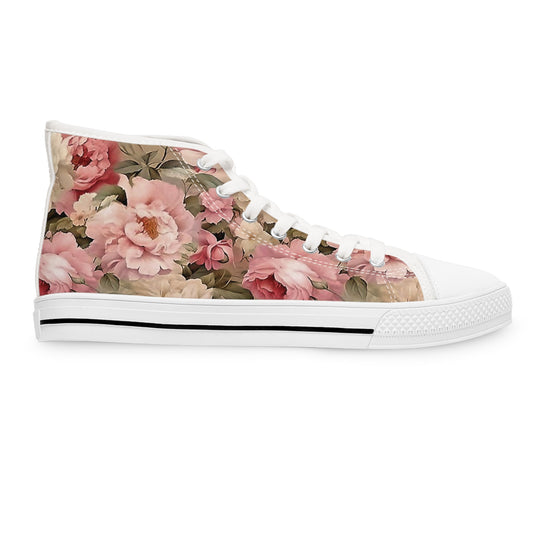 Peachy Pedals High Top Sneakers - Stylish Women&#039;s Floral Printed Sneakers for Spring & Summer
