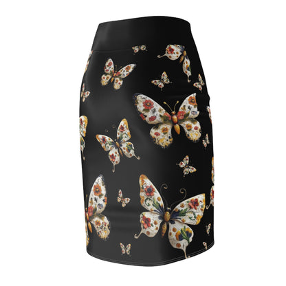 Butterfly Beautiful Black Women's Pencil Skirt