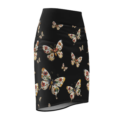 Butterfly Beautiful Black Women's Pencil Skirt