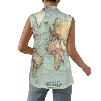 Bartholomew’s Chart of the World on Women Sleeveless Suit Vest
 Women Sleeveless Suit Vest