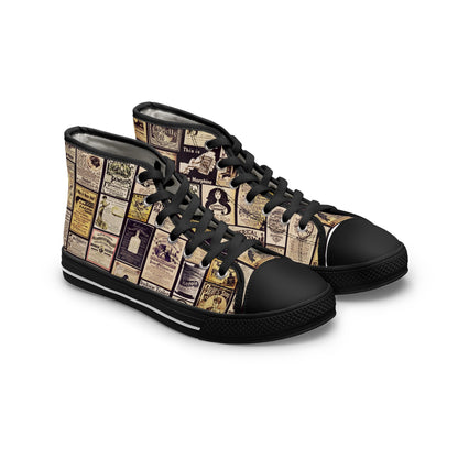 Old Time Remedies Vintage Newspaper Print High Top Sneakers for Women