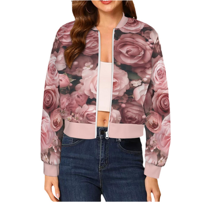 Just Plum Rosy (short waist) Casual Long Sleeve Zip-Up Bomber Jacket