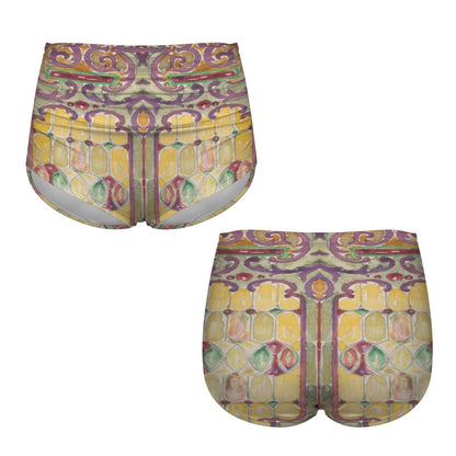 Watercolor Stained Glass design by Alice Cordelia Morse on High-Waisted Bikini Bottom