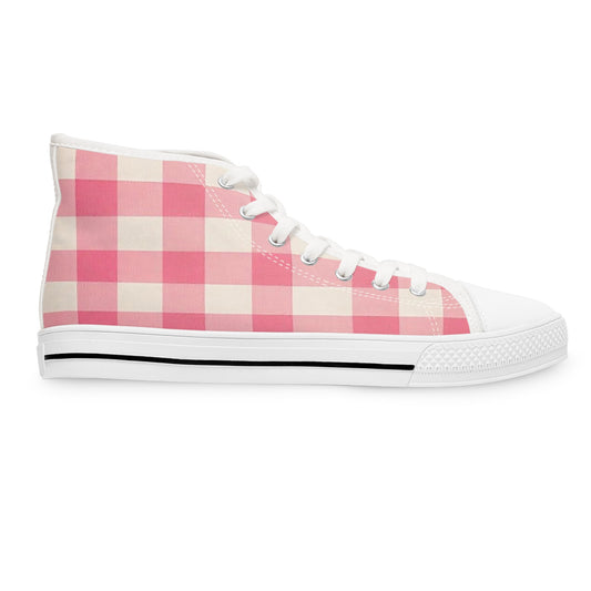 Pink Gingham Women's High Top Sneakers
