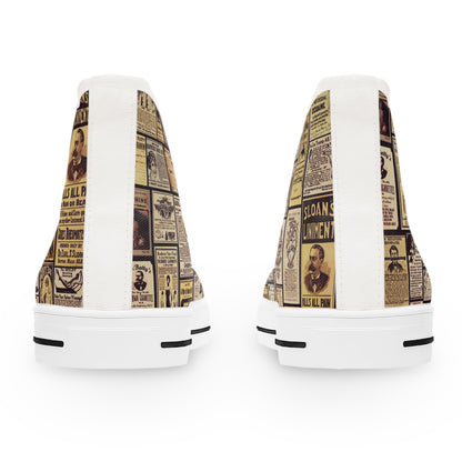 Old Time Remedies Vintage Newspaper Print High Top Sneakers for Women