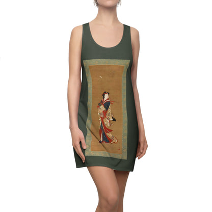 Shunsho Katsukawa, Beauty with Butterflies, hanging scroll, 18th century Japanese art, Women's Cut & Sew Racerback Dress
