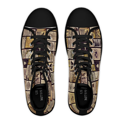 Old Time Remedies Vintage Newspaper Print High Top Sneakers for Women