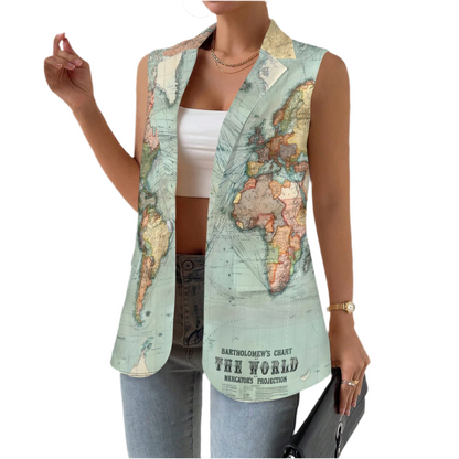 Bartholomew’s Chart of the World on Women Sleeveless Suit Vest
 Women Sleeveless Suit Vest