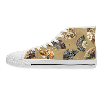 Antique Folding Fans of Art on Stylish 
Women's High Top Sneakers