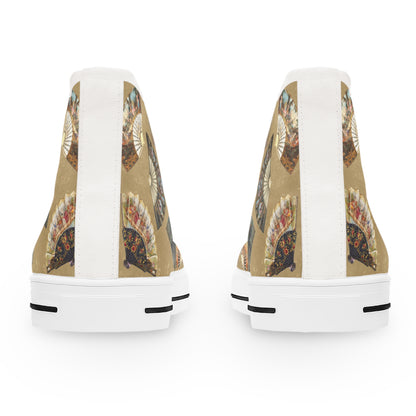 Antique Folding Fans of Art on Stylish 
Women's High Top Sneakers
