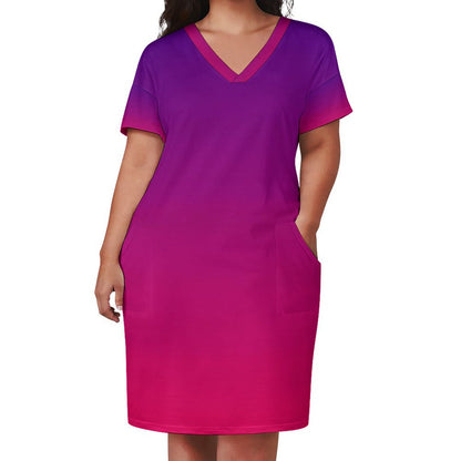 VIOLET OMBRÉ V-Neck Baggy Dress with Pocket