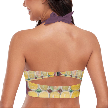 Watercolor Stained Glass design by Alice Cordelia Morse on Women's Halter Neck Gather Chest Bikini Top