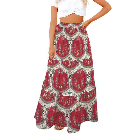 Late 19th Century, Han Chinese Coat Design of Flowers and Butterflies on Tie Front High Waist Frill Hem Maxi Skirt