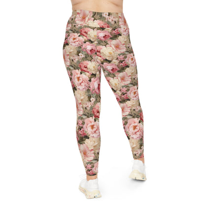 Peachy Pedals Floral Plus Size Leggings - Comfortable & Stylish Activewear for Everyday Wear