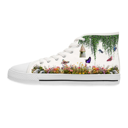 Butterfly  Garden on High Top Sneakers for Women - Vibrant Garden Design