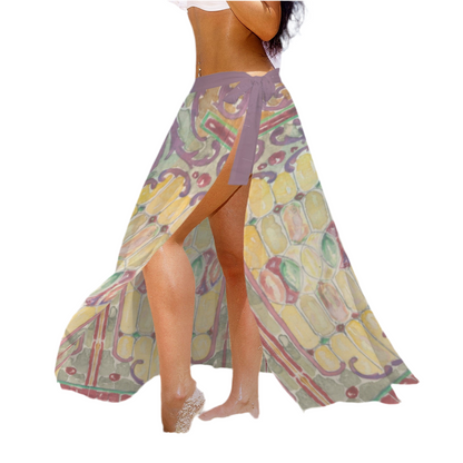Watercolor Stained Glass design by Alice Cordelia Morse on Women's Long Knot Side Cover Up
