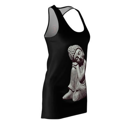 Resting Young Buddha Stone Statue Women's Cut & Sew Racerback Dress with creators Kangi signature