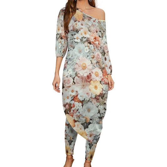 Upsy Daisy Diagonal Shoulder Two Piece Set