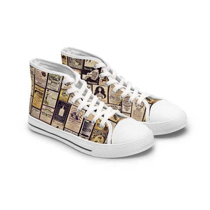 Old Time Remedies Vintage Newspaper Print High Top Sneakers for Women