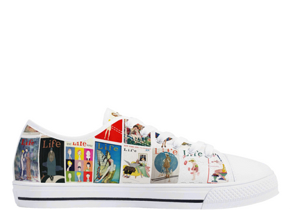 Vintage LIFE Magazine Covers (1924-1929) Womens Low Top Canvas Shoes - Customized Tongue