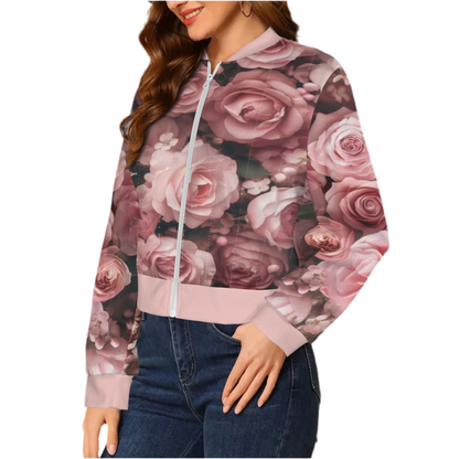 Just Plum Rosy (short waist) Casual Long Sleeve Zip-Up Bomber Jacket