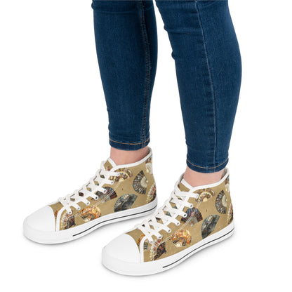 Antique Folding Fans of Art on Stylish 
Women's High Top Sneakers