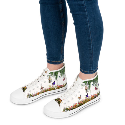Butterfly  Garden on High Top Sneakers for Women - Vibrant Garden Design
