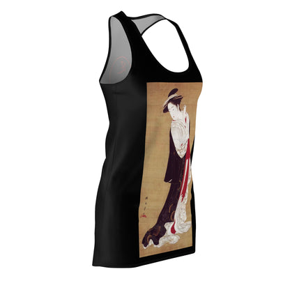 Katsukawa Shunsho: Standing Beauty, 18th century Japanese painting, Women's Cut & Sew Racerback Dress with creator’s Kangi signature