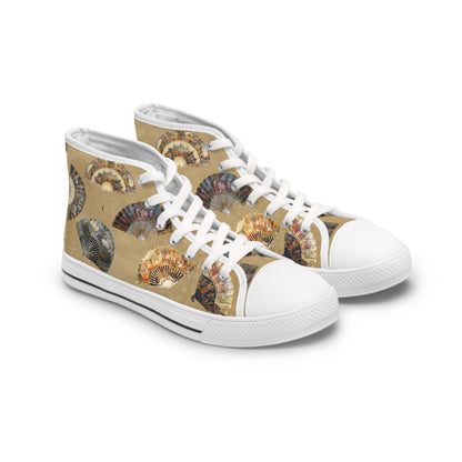 Antique Folding Fans of Art on Stylish 
Women's High Top Sneakers