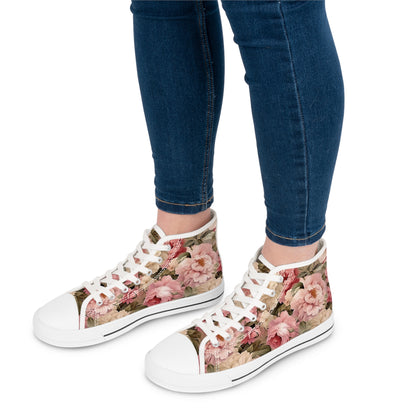 Peachy Pedals High Top Sneakers - Stylish Women&#039;s Floral Printed Sneakers for Spring & Summer