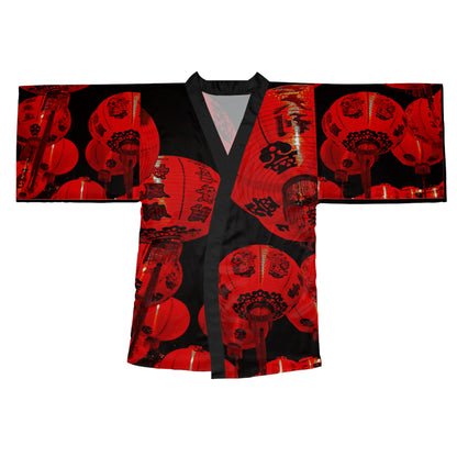Red Chinese Lanterns Long Sleeve Kimono Robe