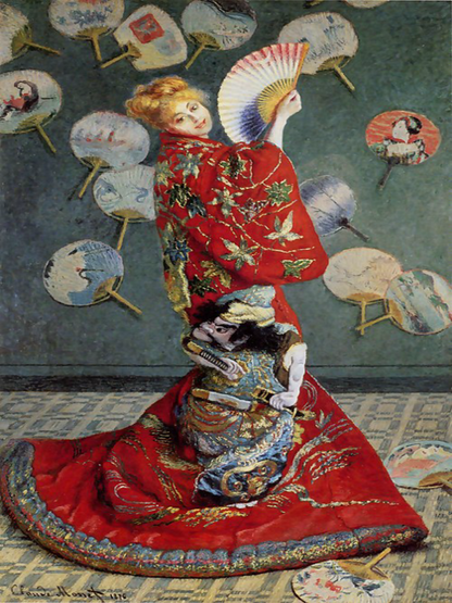 Monet’s La Japonaise, Madame Monet En Costume Japonais Wearing A Kimono (1876) on Unisex Suspender Jumpsuit