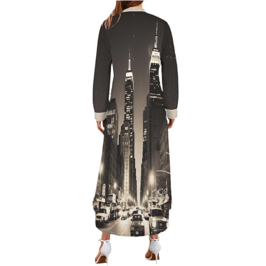 New York Night Women's Button Long Sleeve Shirt Dress