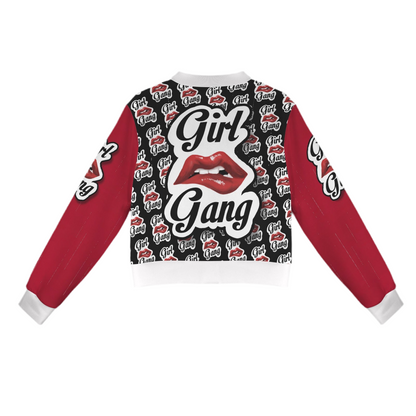 Girl Gang (white trim) (short waist) Casual Long Sleeve Zip-Up Bomber Jacket