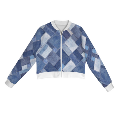 Patchwork Denim (short waist) Casual Long Sleeve Zip-Up Bomber Jacket