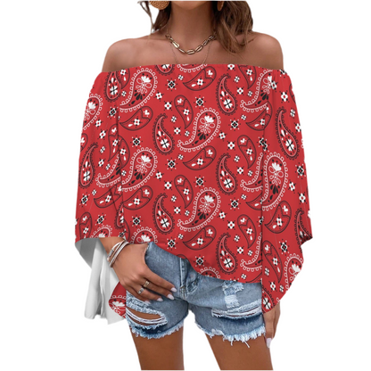 Bandanna Paisley Off Shoulder Trumpet Sleeve Blouse