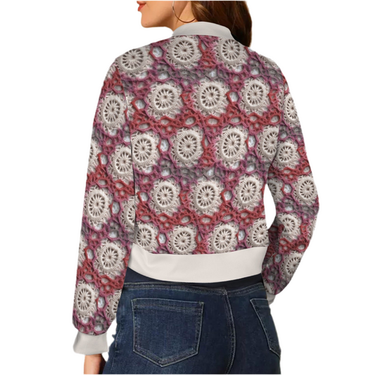 Cranberry Crochet (short waist) Casual Long Sleeve Zip-Up Bomber Jacket