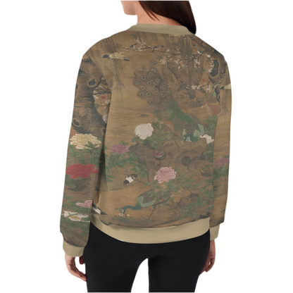 16th Century Painting by Yin Hong - Birds Gather under the Spring Willow Bomber Jacket