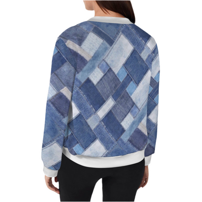Patchwork Denim Casual Long Sleeve Zip-Up Bomber Jacket