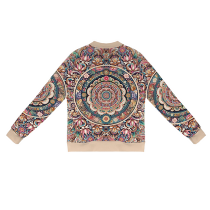 Mandala Casual Long Sleeve Zip-Up Bomber Jacket