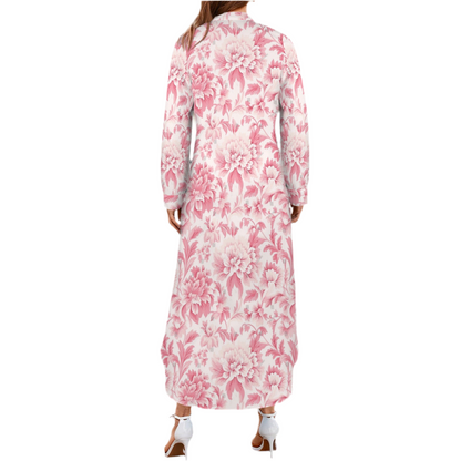 Pink Floral Print on White button down dress