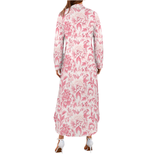 Pink Floral Print on White button down dress