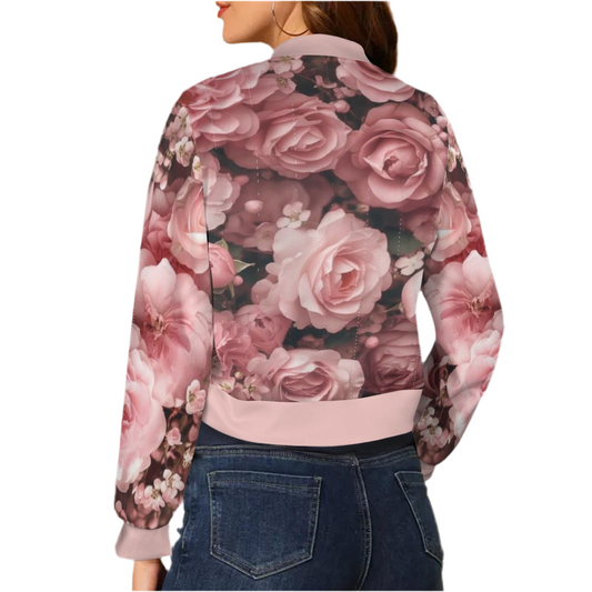 Just Plum Rosy (short waist) Casual Long Sleeve Zip-Up Bomber Jacket