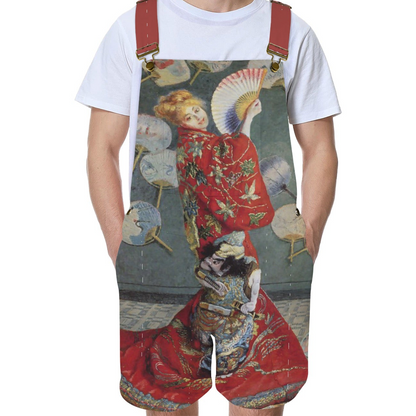 Monet’s La Japonaise, Madame Monet En Costume Japonais Wearing A Kimono (1876) on Unisex Suspender Jumpsuit