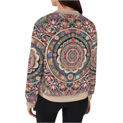 Mandala Casual Long Sleeve Zip-Up Bomber Jacket
